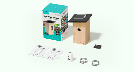 Casinha inteligente para pássaros, câmara HD 1080P, painel solar — Visualização ao vivo e incubação