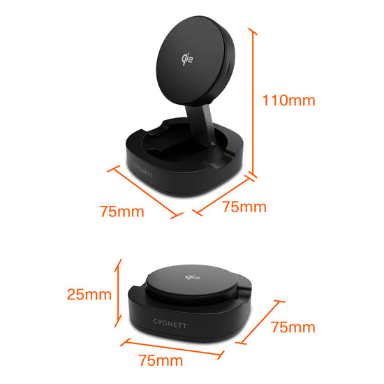 Carregador sem fios magnético dobrável Qi2 ChargeBase Preto