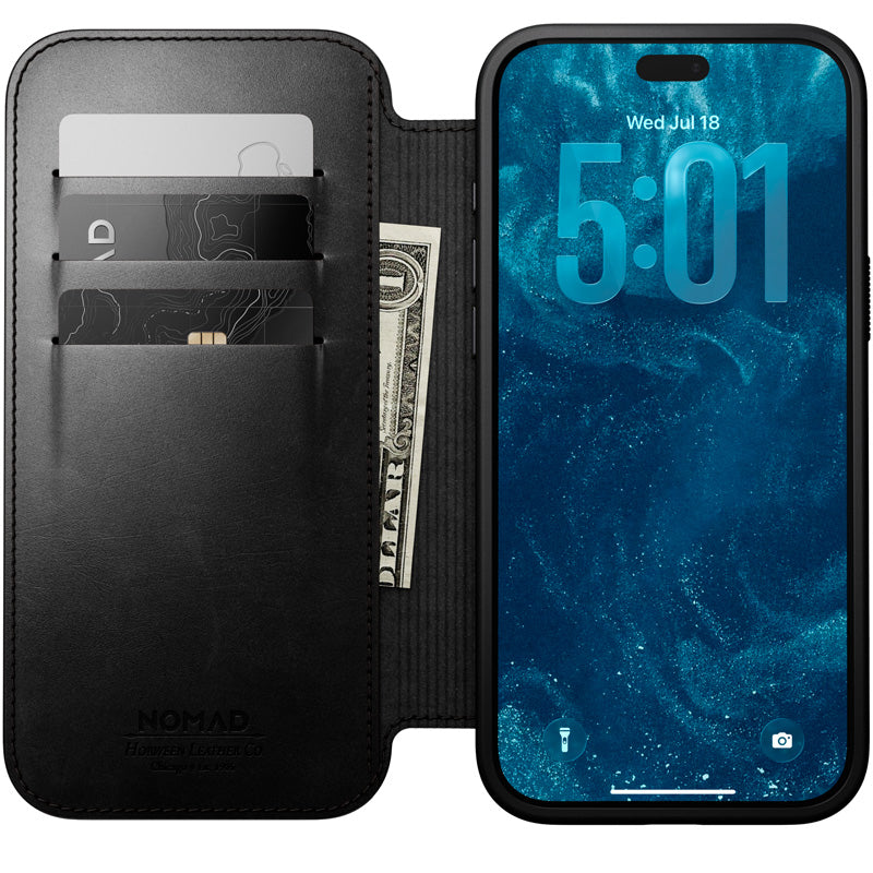 Folio de Couro Modern Horween iPhone 18 Pro Max / 17 Pro Max Preto