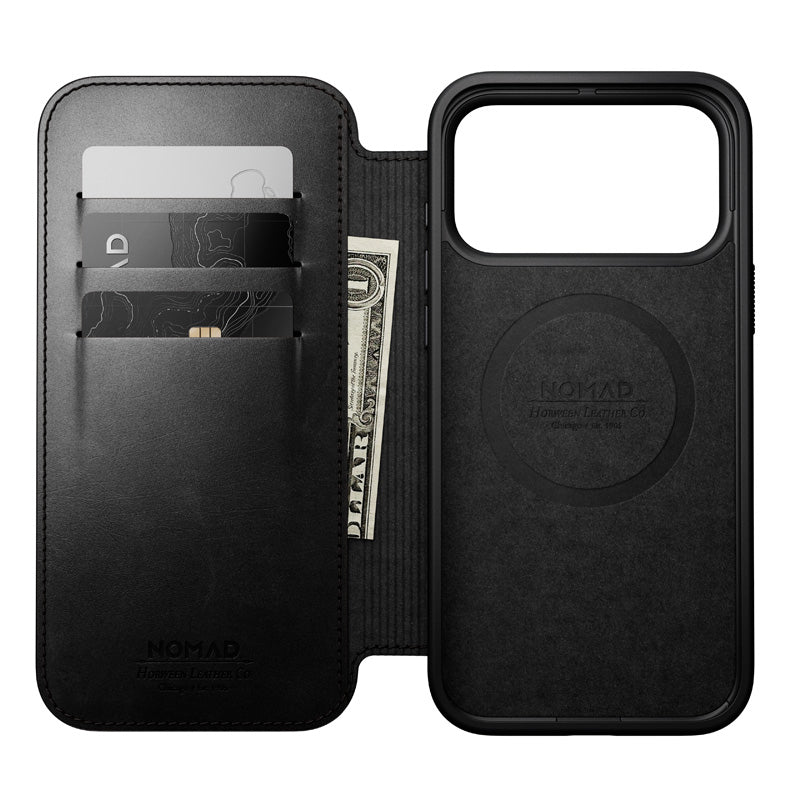 Folio de Couro Modern Horween iPhone 18 Pro Max / 17 Pro Max Preto