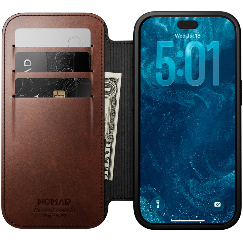 Folio de Couro Modern Horween iPhone 18 Pro / 17 Pro Rustic Brown