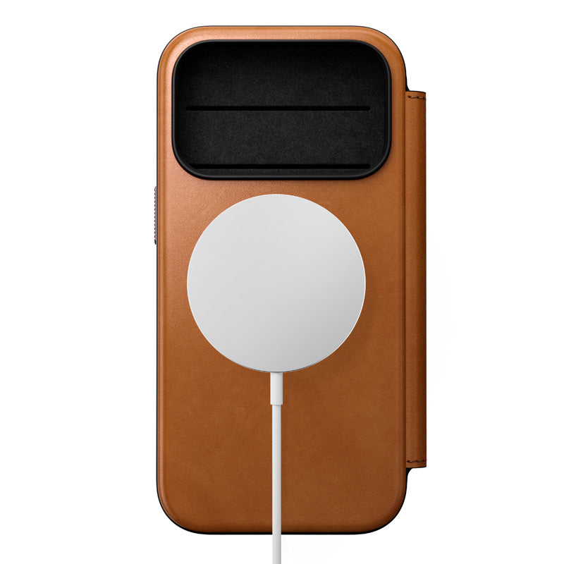 Folio Modern de couro iPhone 18 Pro English Tan