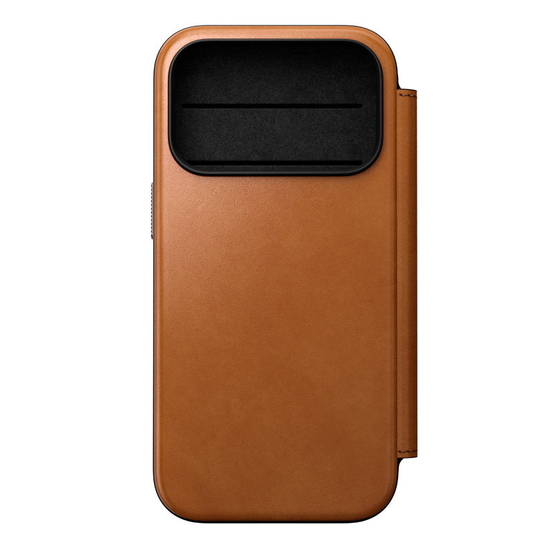 Folio Modern de couro iPhone 18 Pro English Tan