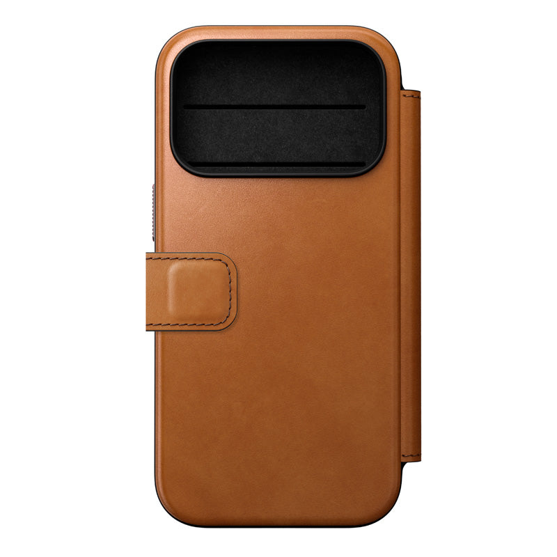 Folio Modern de couro iPhone 18 Pro English Tan