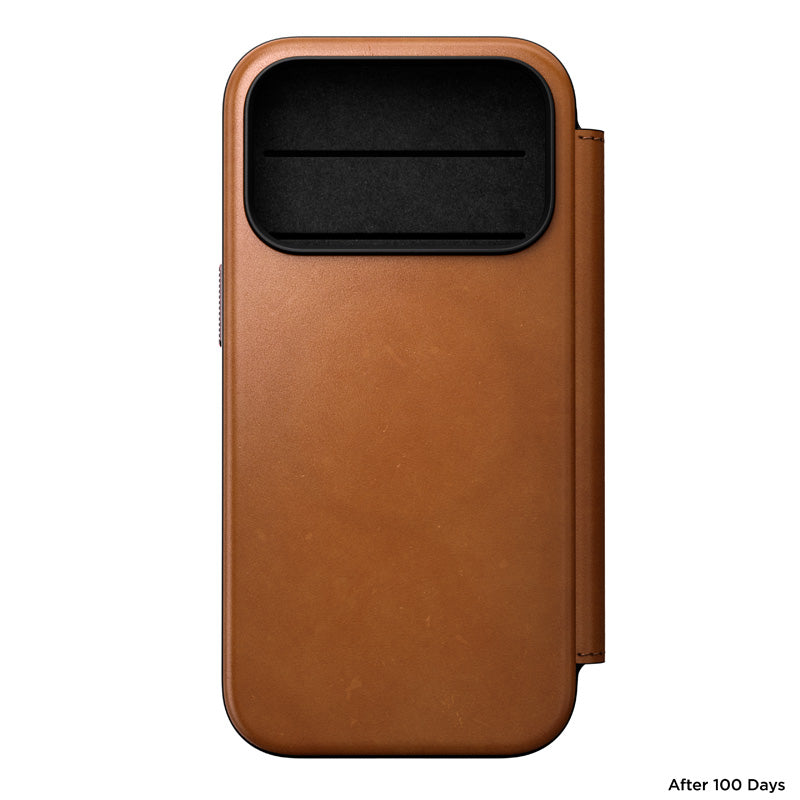 Folio Modern de couro iPhone 18 Pro English Tan