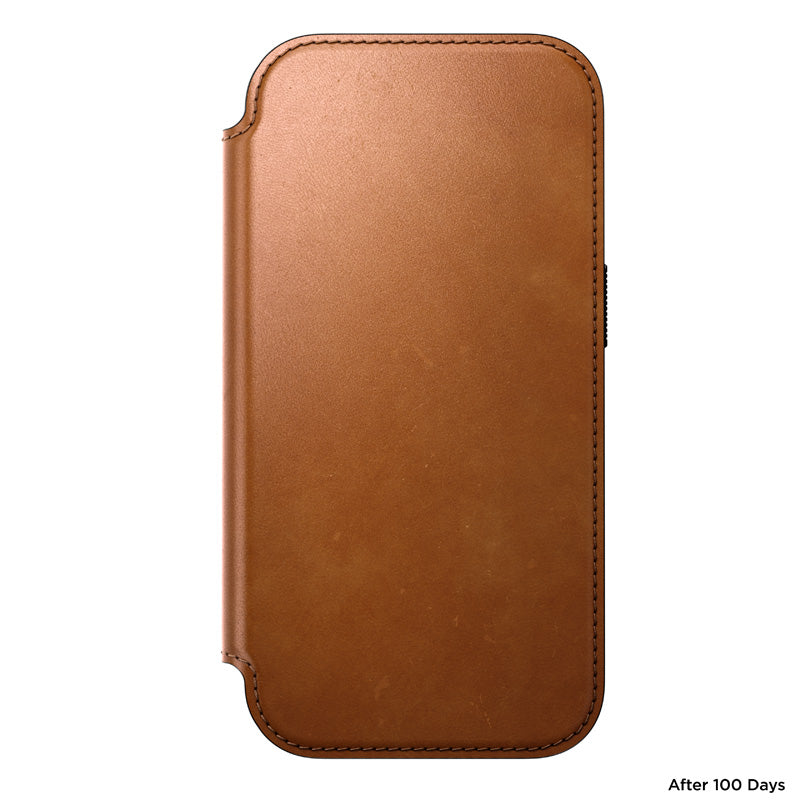 Folio Modern de couro iPhone 18 Pro English Tan