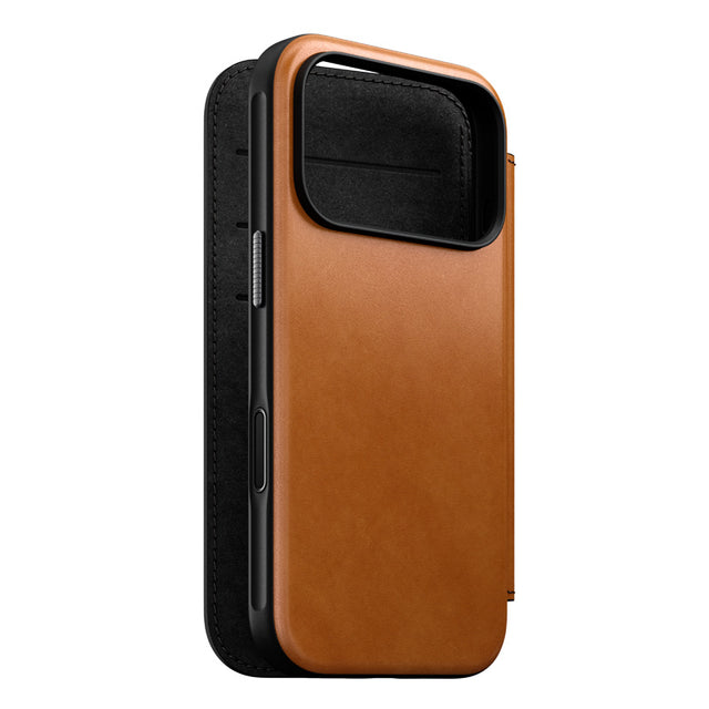 Folio Modern de couro iPhone 18 Pro English Tan