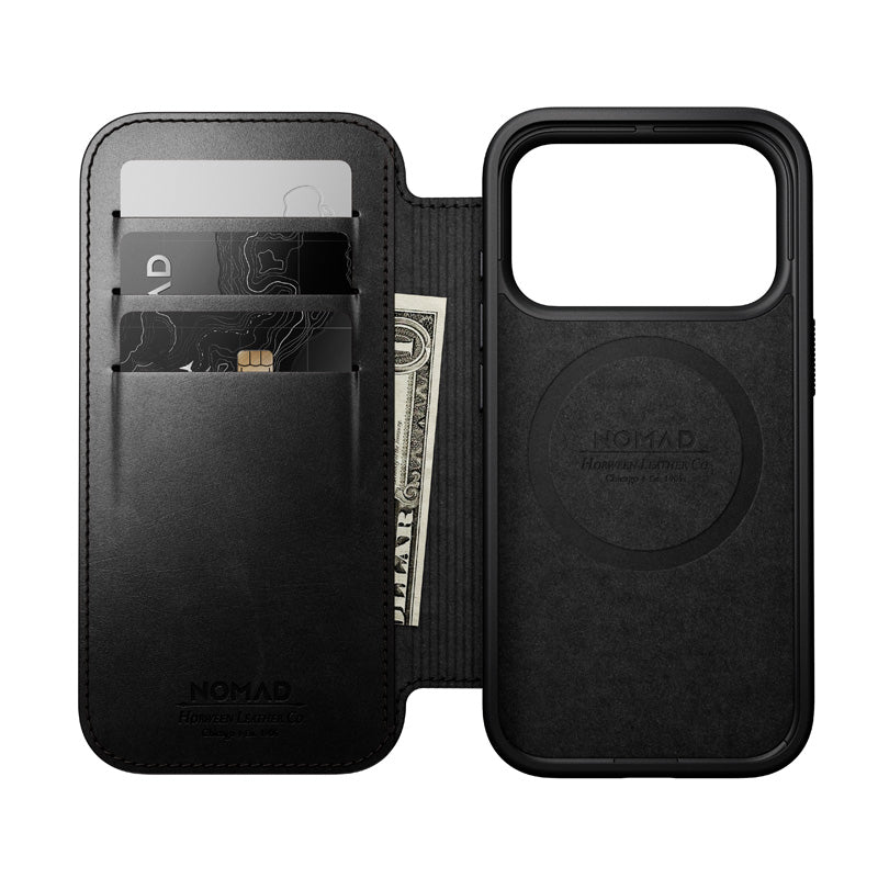 Folio de Couro Modern Horween iPhone 18 Pro / 17 Pro Preto