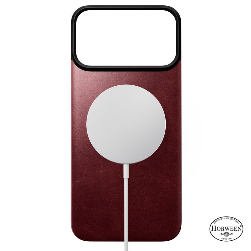 Capa traseira magnética de couro Horween iPhone 18 Pro Max Burgundy