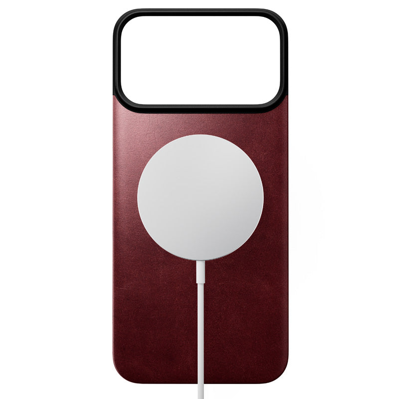 Capa traseira magnética de couro Horween iPhone 18 Pro Max Burgundy