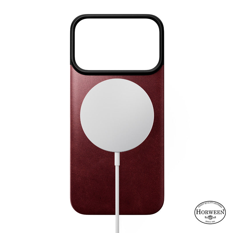 Capa traseira magnética de couro Horween iPhone 18 Pro Burgundy