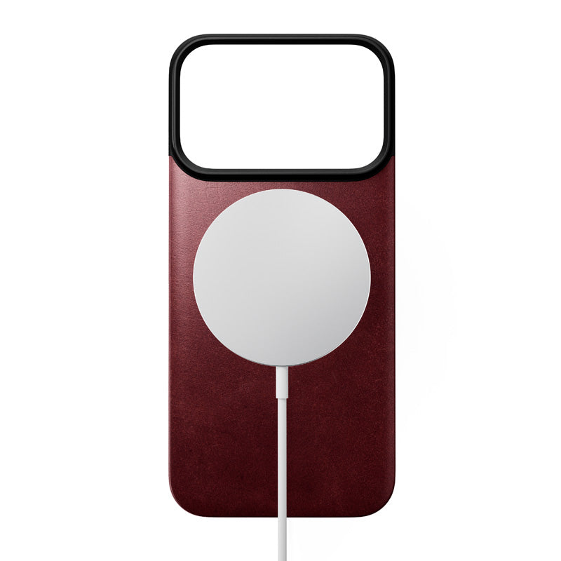 Capa traseira magnética de couro Horween iPhone 18 Pro Burgundy