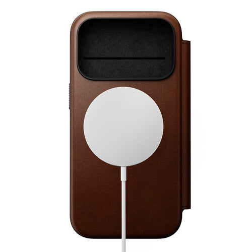 Folio Moderno de Couro iPhone 17 Pro Marrom