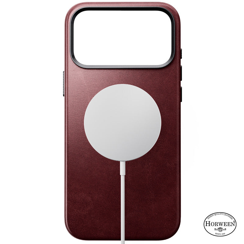 Capa Traditional Horween em couro iPhone 18 Pro Max Burgundy