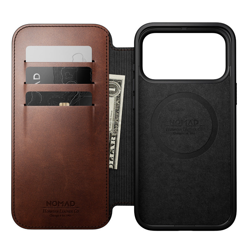 Folio de Couro Modern Horween iPhone 18 Pro Max / 17 Pro Max Rustic Brown