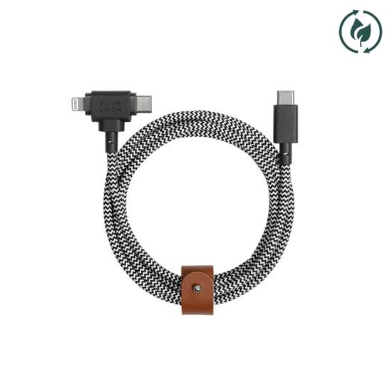 ECO Belt Universal USB-C to USB-C/Lightning cable 1.8m Zebra - Native Union