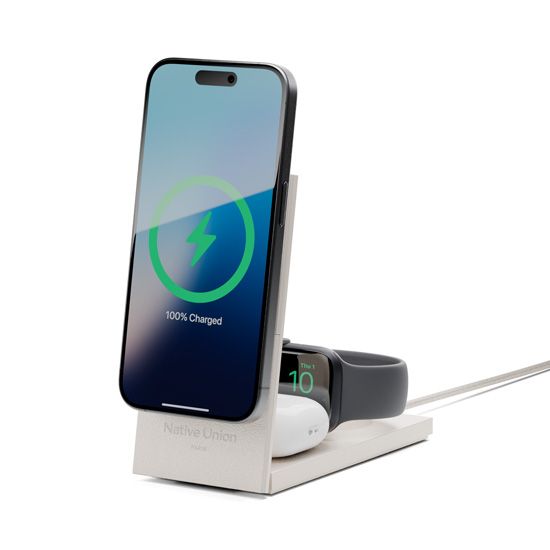 Rise 3-in-1 Qi2 Magnetic Wireless Charger Standstone - Native Union