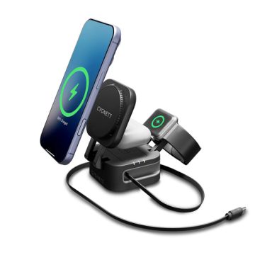 MagStand 3-in-1 Foldable Wireless Charger with Retractable Cable Noir